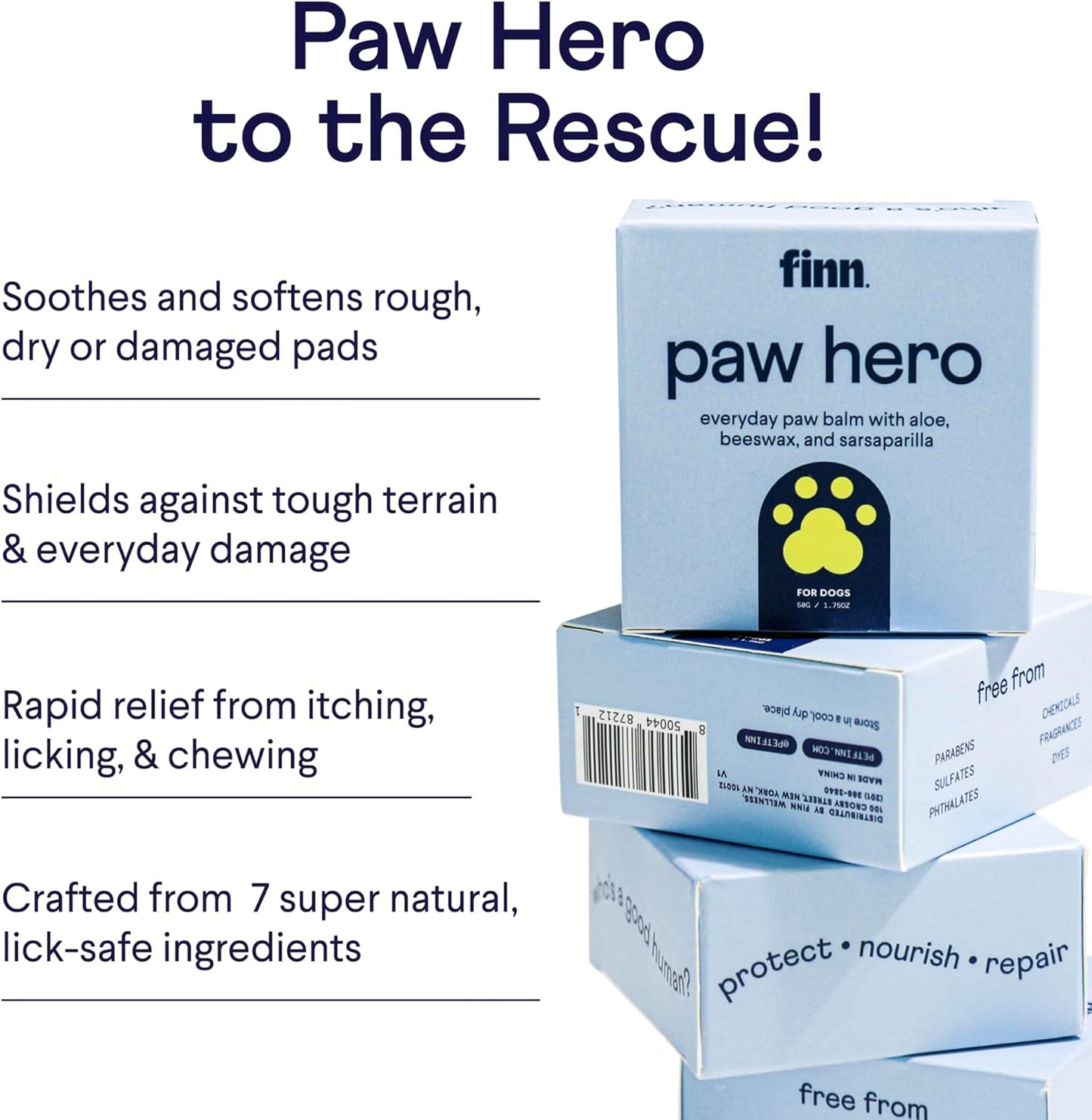 Finn Paw Hero Natural Dog Paw Balm | Hot Pavement, Sand & Trail Protection | Moisturizes Dry, Cracked Pads | Lick-Safe Ointment for Spring & Summer Activities – 1.75 oz
