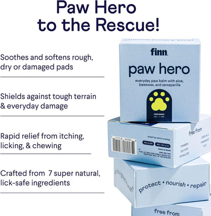 Finn Paw Hero Natural Dog Paw Balm | Hot Pavement, Sand & Trail Protection | Moisturizes Dry, Cracked Pads | Lick-Safe Ointment for Spring & Summer Activities – 1.75 oz