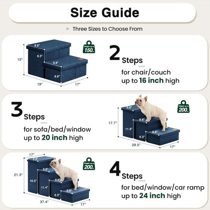 Love's cabin Dog Stairs with Storage 13" H, Foldable Pet Stairs for Small Medium or Large Dogs, Cat Puppy Steps Ramp with Zip up to 150 lbs, Solid Grey, 2 Steps