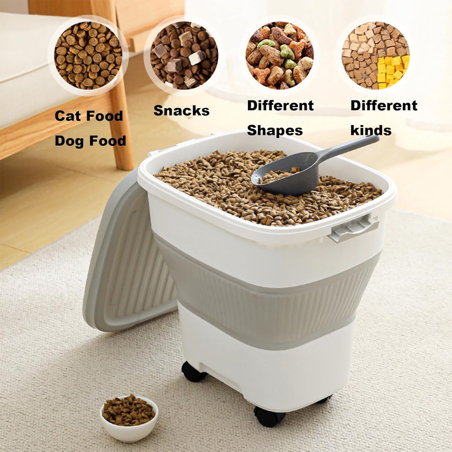 SEWIU 2pack 25 lbs Dog Food Storage Container,Collapsible Dog Food Container with Scoop,Pet/Dog/Cat/Bird Food/Cat litter Storage Containers to Keep Dry,Easy to Move.(Black+white)