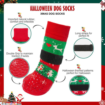 BEAUTYZOO 6PCS Dog Socks to Prevent Licking Paws, Anti Slip Dog Shoes for Hot Pavement Hardwood Floors, Traction Control Toe Grips Boots & Paw Protectors for Small Medium Large Senior Dogs, Grey S