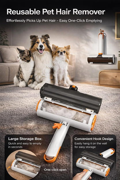 Pet Hair Remover for Furniture, Reusable Pet Hair Removal Tool, Self Cleaning Fur Remover for Couch, Carpet, Rugs, Bedding & Car Seats, Dog & Cat Hair Remover, Reusable lint Roller
