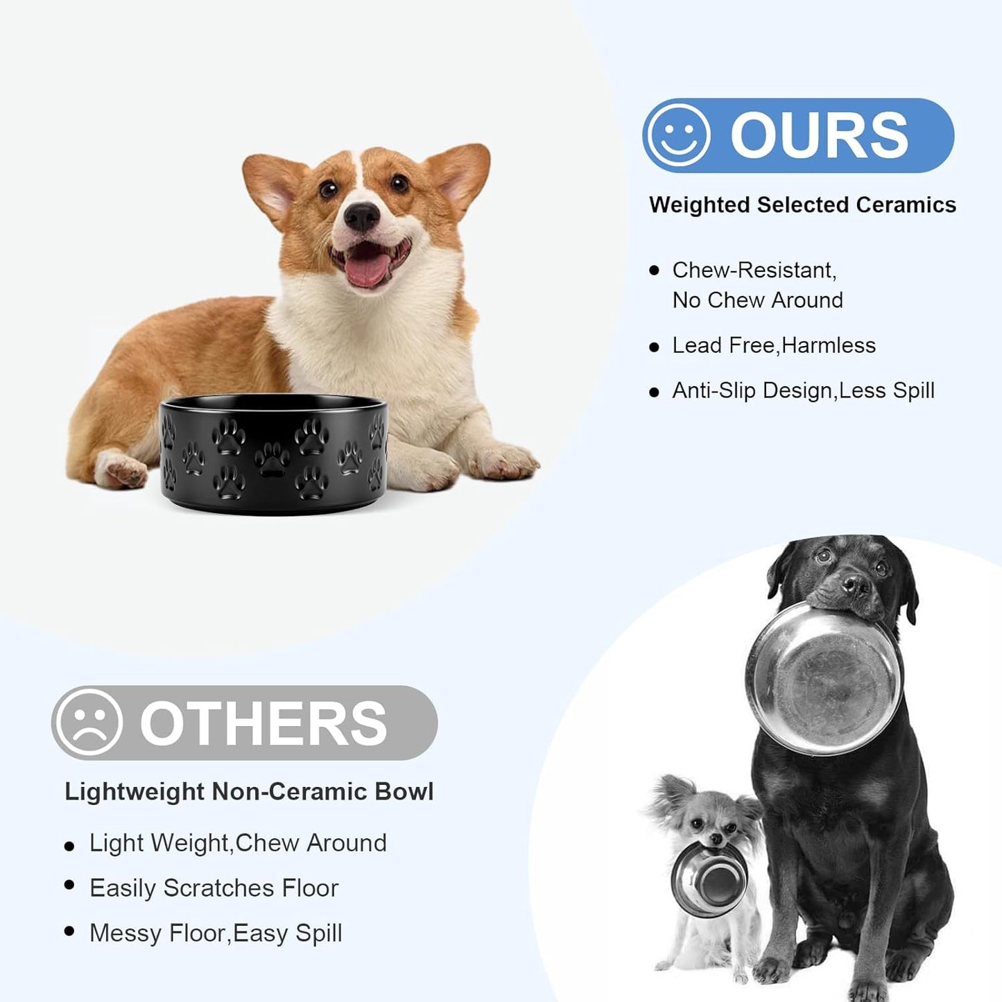 SPUNKYJUNKY Elevated Dog Bowls Ceramic, 6.1'' Dogs and Cat Food Water Bowls Raised with Non-Slip Bamboo Stand for Medium Sized Breed Microwave Dishwasher Safe - 28.7 OZ,Beige