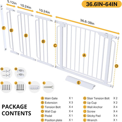 Cumbor 36.6-64" Extra Wide Baby Gate for Stairs, Dog Gates for Doorways, Auto-Close Pet Gate Indoor, Pressure Mounted Walk Through Safety Child Gate for Kids Toddler, Tall Pet Puppy Fence Gate, Brown