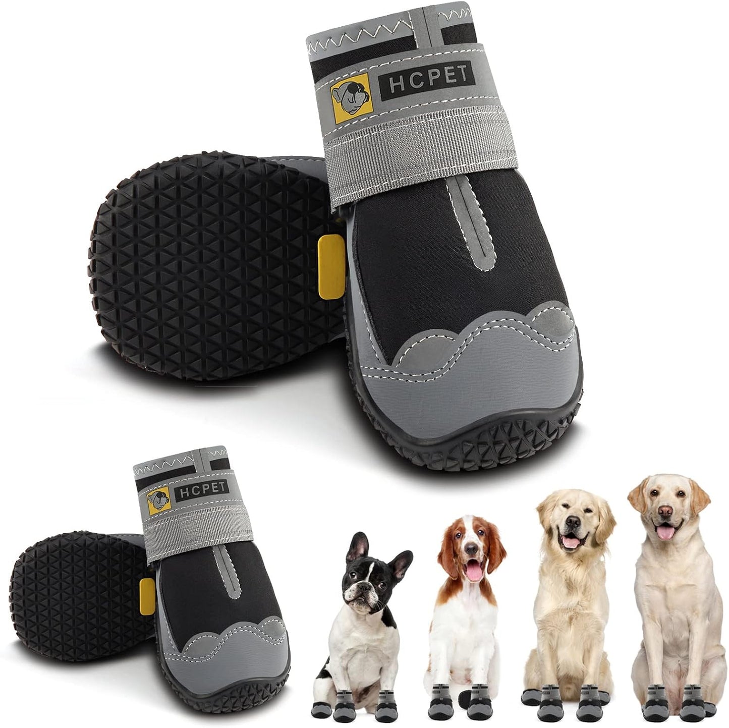 Hcpet Dog Shoes for Dogs, Dog Booties for Dogs, Anti-Slip Dog Boots & Paw Protectors for Hot Pavement Winter Snow Hiking with Reflective Straps Khaki Size 6, 4PCS