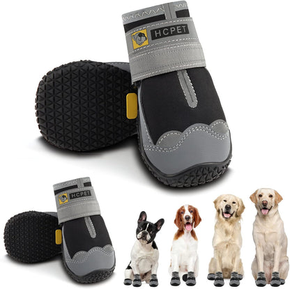 Hcpet Dog Shoes for Dogs, Dog Booties for Dogs, Anti-Slip Dog Boots & Paw Protectors for Hot Pavement Winter Snow Hiking with Reflective Straps Khaki Size 6, 4PCS