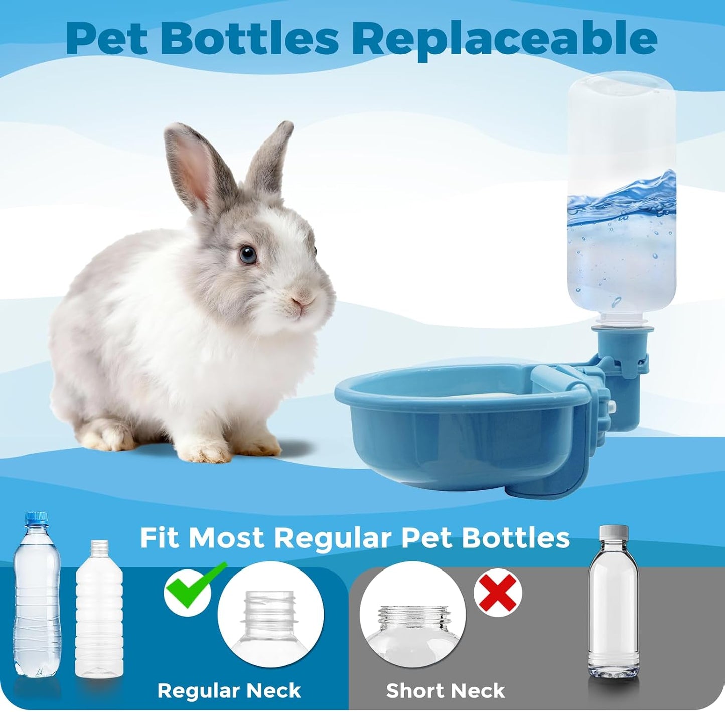 VANNON 16oz Pet Water Bottle, Gravity Dog Water Bowl Dispenser for Cage, Anti-Overflow Water Dispenser for Small Dogs, Cats, Rabbits and Other Small Animals, BPA Free, Grey
