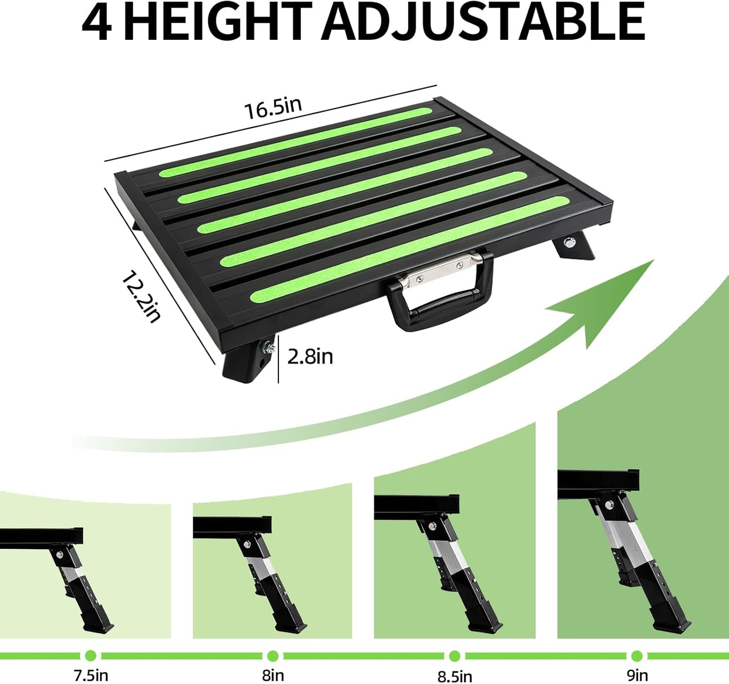 Aluminum RV Steps, 4-Level Adjustable Folding Step Stool with Non-Slip Rubber Feet, Non-Slip Fluorescent Strip Platform Rv Accessories, Supports Up to 1000 lbs - Black