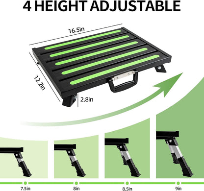 Aluminum RV Steps, 4-Level Adjustable Folding Step Stool with Non-Slip Rubber Feet, Non-Slip Fluorescent Strip Platform Rv Accessories, Supports Up to 1000 lbs - Black