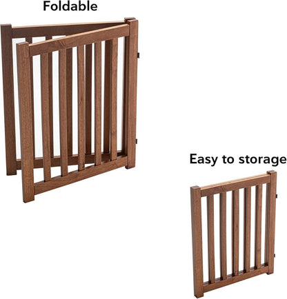 LZRS 2-Panel Wooden Free Standing Foldable Dog Gate Indoor – Solid Hardwood 24" High, Step-Over Safety Pet Gate for Doorways, Stairs & Small Spaces - Indoor Use, White