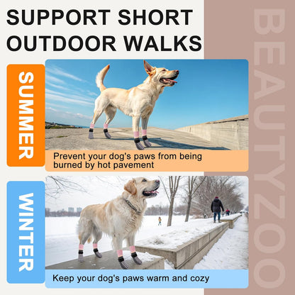 BEAUTYZOO Dog Socks to Prevent Licking Paws -Dog Shoes for Hot Pavement & Hardwood Floors Anti Slip, Traction Control Boots & Paw Protectors with Double Side Grips for Small Medium Large Senior Dogs