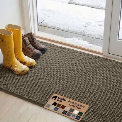 GORILLA GRIP SoakSTOPPER Dog Door Mat, 30x20 Machine Washable Rug Absorbent Doormat Captures Moisture Mud Dirt, Quick Dry Soft Chenille Entryway Rugs Indoor Entrance Mats for Dog Paws, Paw Grey