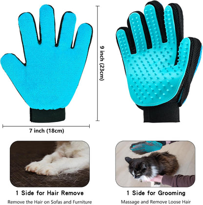 VCZONE 2 in 1 Cat Grooming Glove, Double-Sided Use Pet Hair Remover Glove, 1 Side is Gentle Grooming for Dogs, Cats, the Other is Effective Hair Remover for Furniture, Clothing (Blue, Right-Hand)
