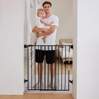 Babelio Baby Gate for Stairs, Kitchen & Doorways, 26-43" W 28" H No Bottom Bar| Easy Installation| One-Handed Operation| Auto-Close| Hardware Mount (Drill Needed) Safety Dog/Pet Gate Indoor (White)