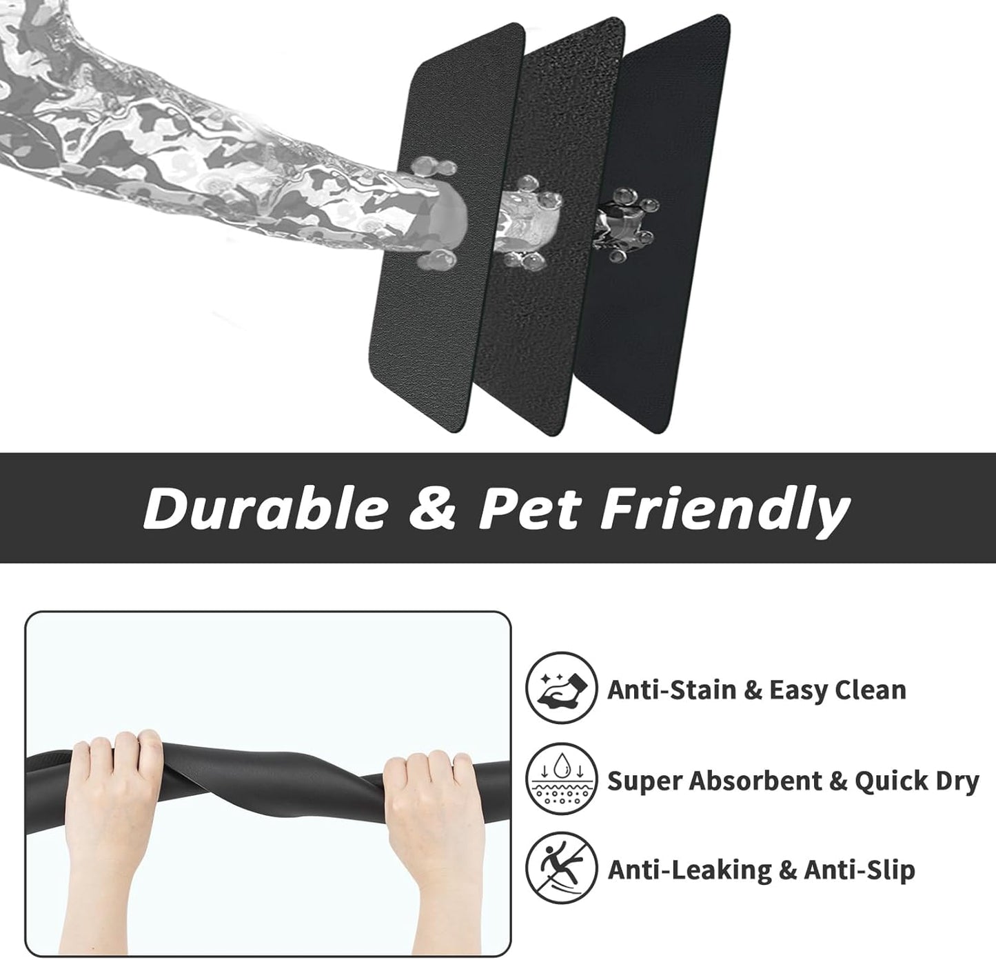 HotLive Dog Food Mat - Absorbent Cat Mat for Food and Water, No Stains Pet Feeding Bowl Mat, Easy to Clean Pet Placemats, Quick Dry Dog Water Dispenser Mat for Messy Drinkers | Paw Dark Grey 12"x 19"