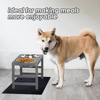 ADENGL Metal Raised Dog Bowl, 10" Tall Elevate Dog Feeder Stand with 2 Stainless Steel 42oz Bowls & 16x24 Non-Slip Mat – Stronger Dogs Food & Water Bowl Stand (Black)