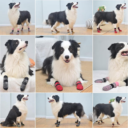 BEAUTYZOO 6PCS Dog Socks to Prevent Licking Paws, Anti Slip Dog Shoes for Hot Pavement Hardwood Floors, Traction Control Toe Grips Boots & Paw Protectors for Small Medium Large Senior Dogs, Grey S