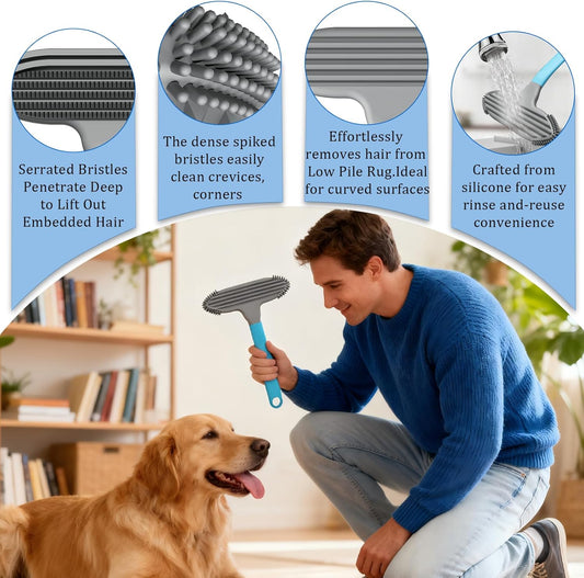Pet Hair Removal Tool and Pet Hair Remover with 3 in 1 Silicone, Cat Dog Hair and lint Fur Remover for Carpet Couch Cat Tree Bed Furniture and Car Interior, Reusable and Portable,1 Pack