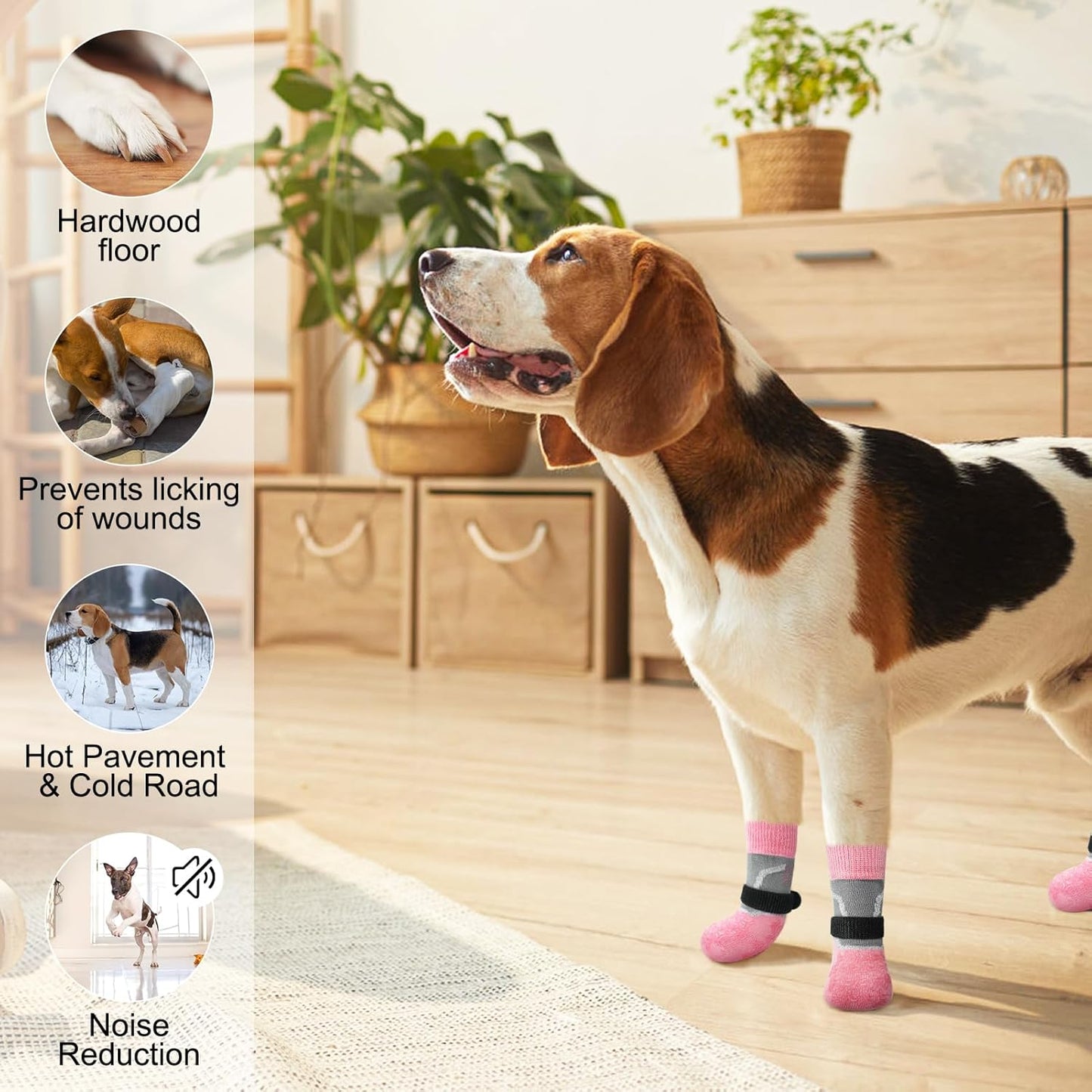 BEAUTYZOO 6PCS Dog Socks to Prevent Licking Paws, Anti Slip Dog Shoes for Hot Pavement Hardwood Floors, Traction Control Toe Grips Boots & Paw Protectors for Small Medium Large Senior Dogs, Grey S