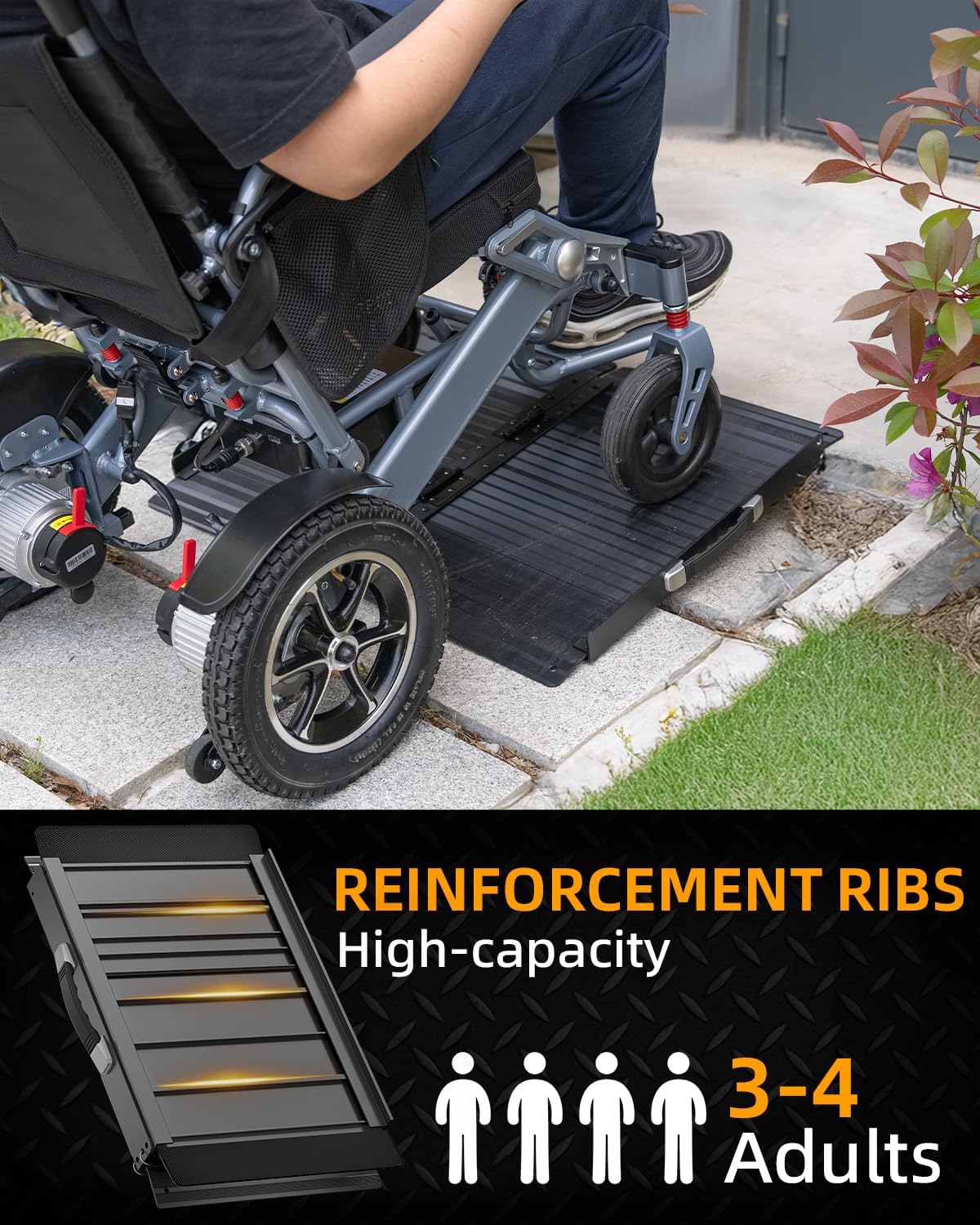VNN Portable Wheelchair Ramp 4FT, Non-Slip Aluminum Ramps for Wheelchairs for Home, Handicap Wheelchair Ramps for Home Steps, Aluminum Loading Dock Plates, Doorways, Black