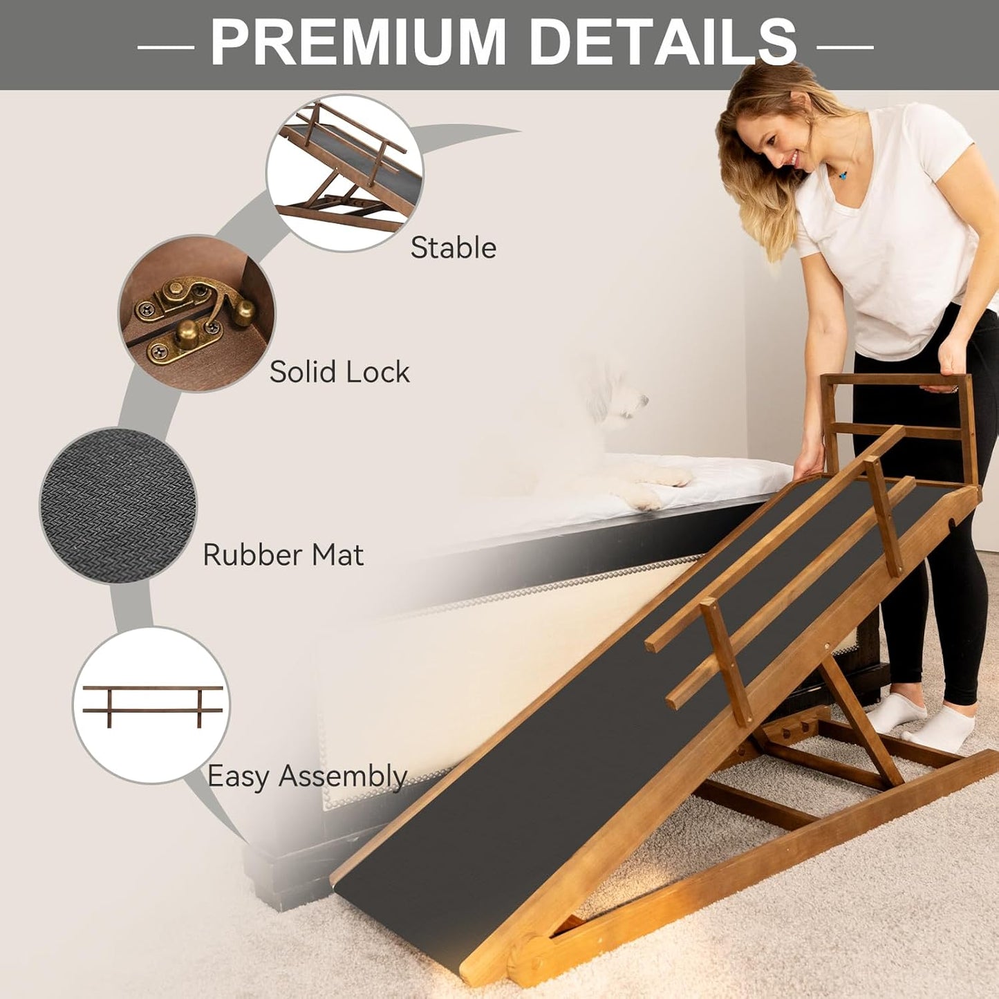 ABORON Antislip Dog Ramp, Adjustable Folding Pet Ramp for Small & Large Old Dogs & Cats, High Traction Portable Rubber Paw Ramps, Supports up to 200 lbs, Used for Bed Couch SUV, 39.3'' Long