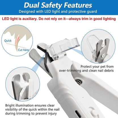 2-in-1 Led Cat Dog Nail Clipper & Nail Grinder with Lights,Rechargeable Pet Nail Trimmers with Nail File,Protective Guard,Quick Sensor,Pet Claw Clippers for Medium Small Dogs Cats Rabbits