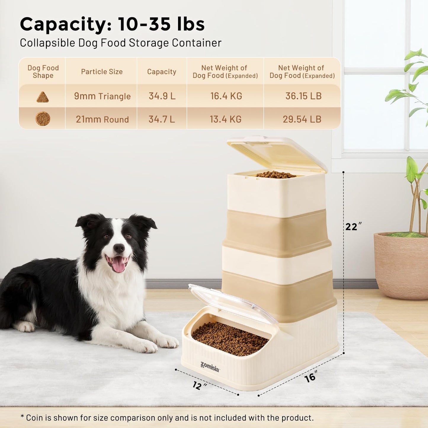 ZOMISIA 30-40lbs Collapsible Dog Food Storage - First-in, First-out Easy Dispense Base for Freshness, Pet Food Storage Containers with Transparent Lid and Scoop