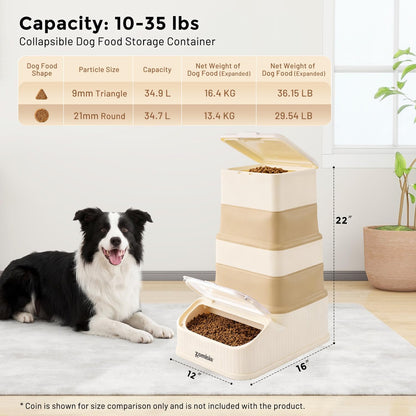 ZOMISIA 30-40lbs Collapsible Dog Food Storage - First-in, First-out Easy Dispense Base for Freshness, Pet Food Storage Containers with Transparent Lid and Scoop