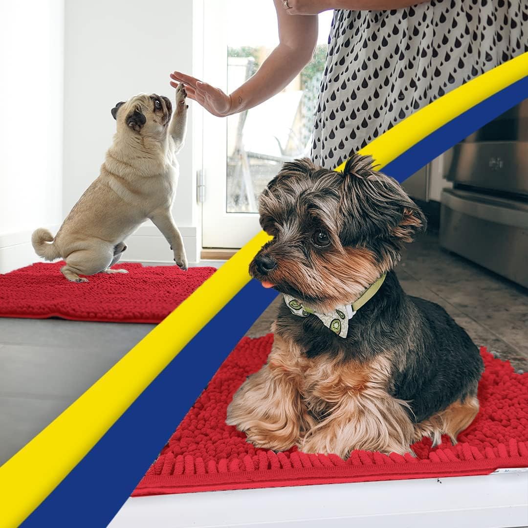 Muddy Mat® Pack of 3 Highly Absorbent Microfiber Dog Door Mat and Pet Rug, Non Slip Thick Washable Area Mat Soft Chenille for Kitchen Bathroom Bedroom and Outdoor - Beige Small, Medium & Large