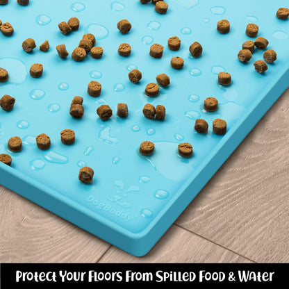 DogBuddy Dog Food Mat – Waterproof Dog Bowl Mat for Food and Water, Silicone Pet Feeding Mats for Floors, Non-Slip Placemat with High Edges for Dogs Bowls, Puppy Essentials (L: 24" x 16", Shadow)