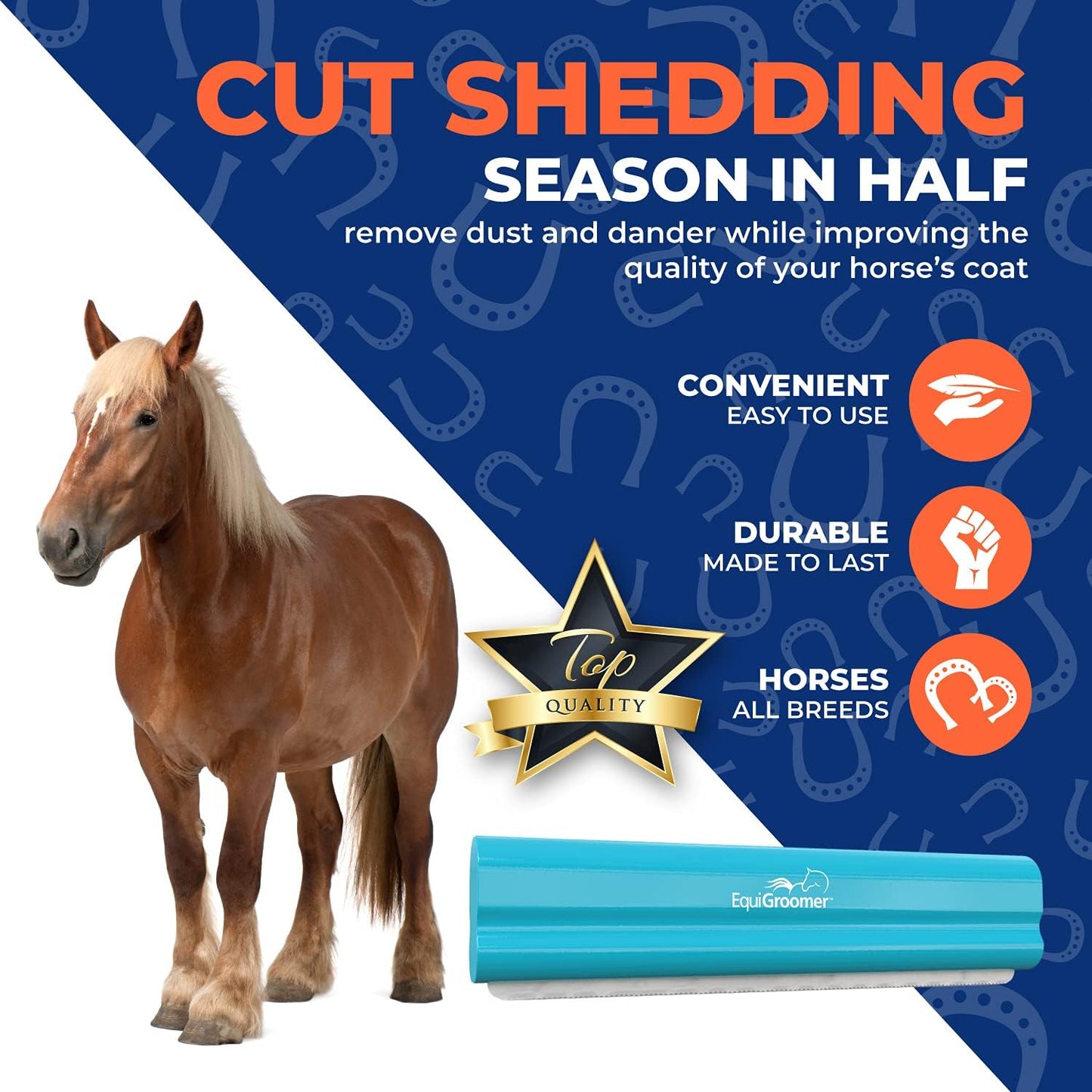 EquiGroomer 8-Inch Deshedding Brush for Horses and Large Shedding Dogs 50 lbs and Up (Golden Retriever, German Shepherd, Husky), Undercoat Grooming Tool, Removes Loose Hair and Fur, Blue