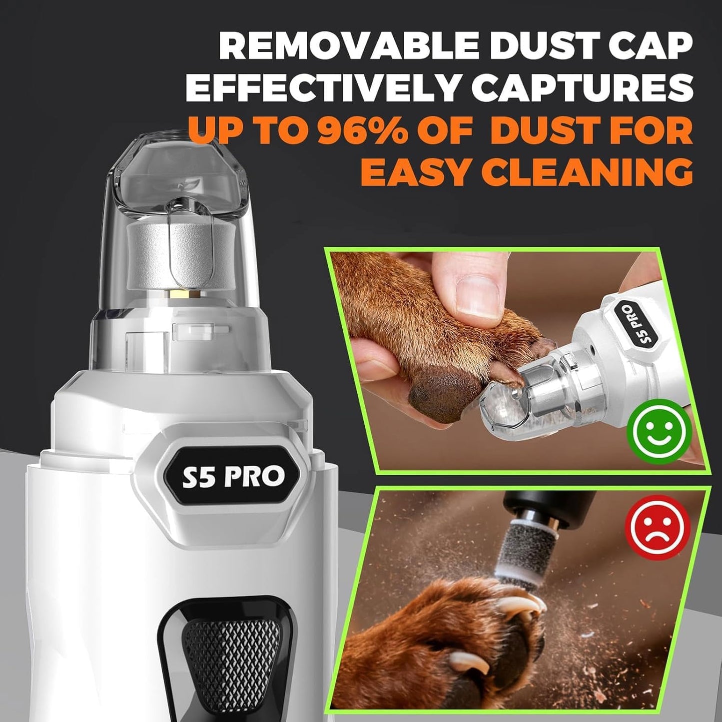 Whisper Quiet Dog Nail Grinder with 4 LED Lights, Safe & Stress-Free for Sensitive Dogs Cats of All Breeds & Sizes, 3 Grinding Bits, 3-Speed, Pet Nail Trimmers, Rechargeable Painless Grooming Kit