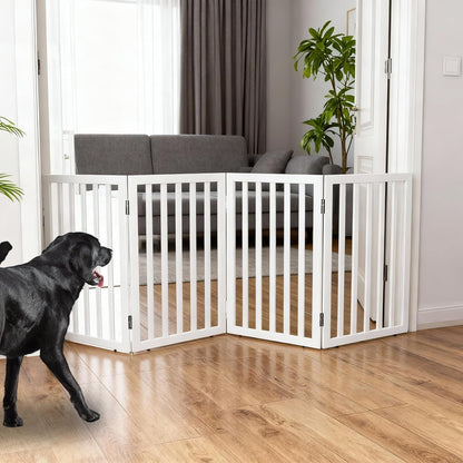 ZJSF Freestanding Indoor Dog Gate for House Foldable Wood Brown Puppy Gate for Doorways Pet Gate for Stairs Extra Wide Pet Fence 24" Height 2 Panels