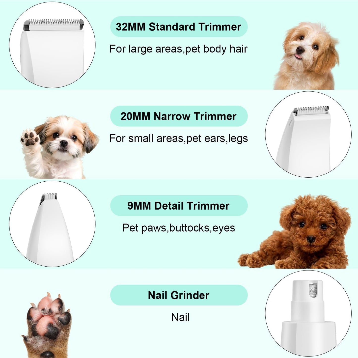 TBTeek Dog Grooming Clippers with LED Light,10-Level Speed 5-in-1 Cordless Dog Grooming Kit, Rechargeable Silent Dog Paw Trimmer Nail Clippers for Thick Hair Toenail Small Dog Pet 's feet