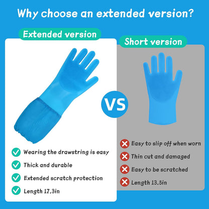 Dog Washing Gloves- Long Sleeved Pet Grooming Gloves - Heat Resistant Silicone Gloves with High-Density Teeth - Efficient Deshedding Glove for Dogs, Cats, Rabbits and Horses