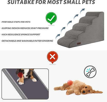 Aodisman 3-Step Dog Ramp and Stairs for Sofa and Chair - Non-Slip Sturdy Pet Steps for Small Dogs and Cats,15.7" H,Grey