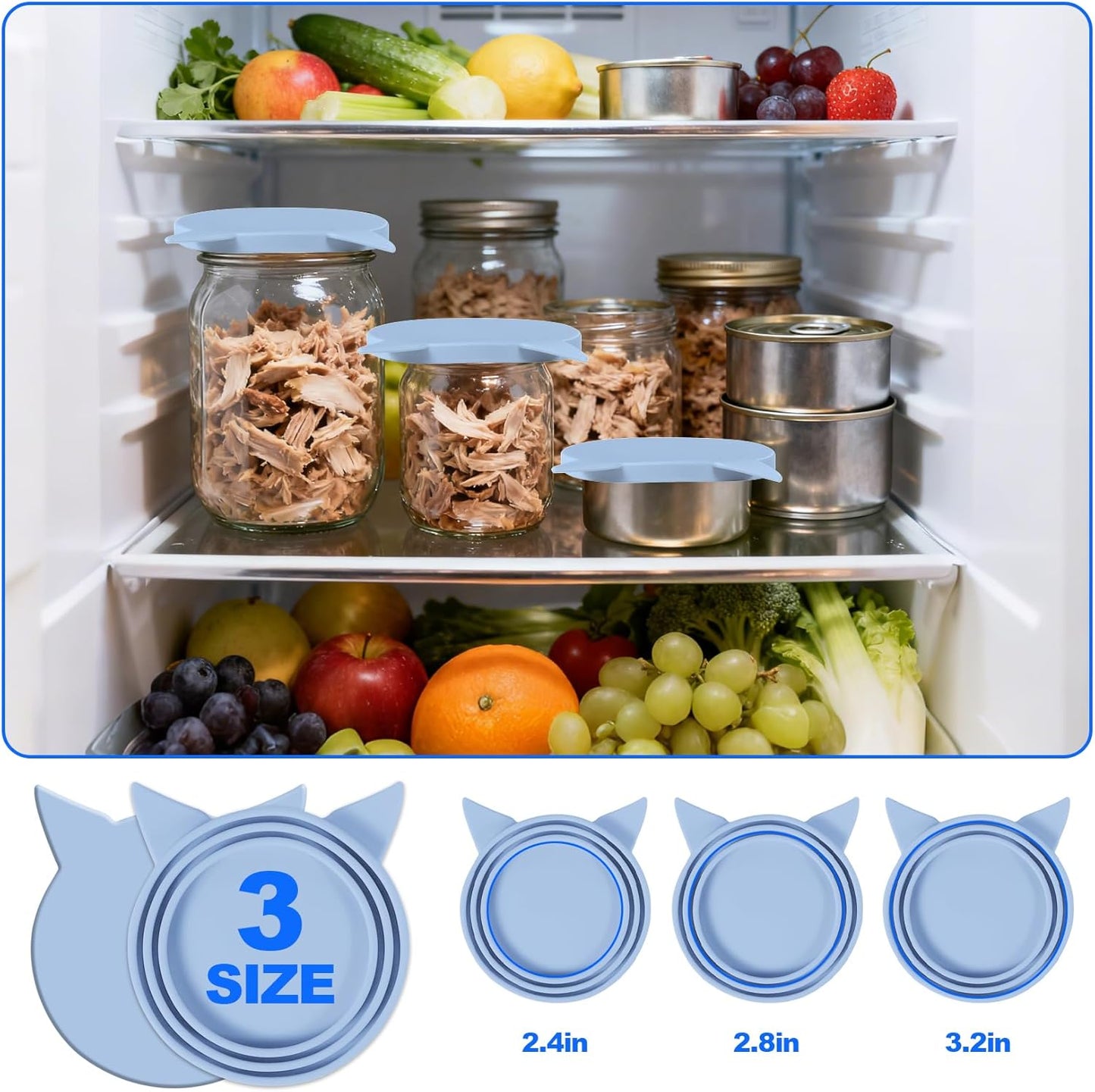 5-Piece Set Reusable Cat Food Can Lids, BPA-Free, Odor-Proof, Fits 2.4/2.8/3.2 Inch Cans (2.8oz/3oz/5.5oz), Fridge Safe (gray)