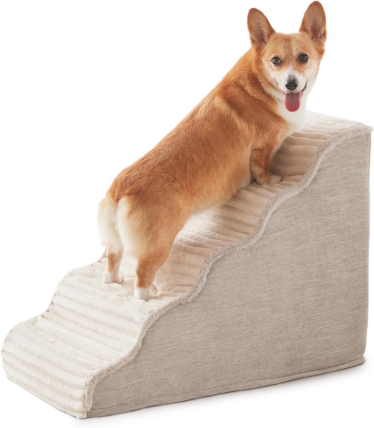 Laojin Balhen Dog Stairs for Small Dogs & Cats 15.7" H, High Density Foam Dog Steps Ramp for Couch Sofa and Chair, Pet Stairs with Non-Slip Bottom and Remove Washable Cover, 3-Step Pet Steps, Beige