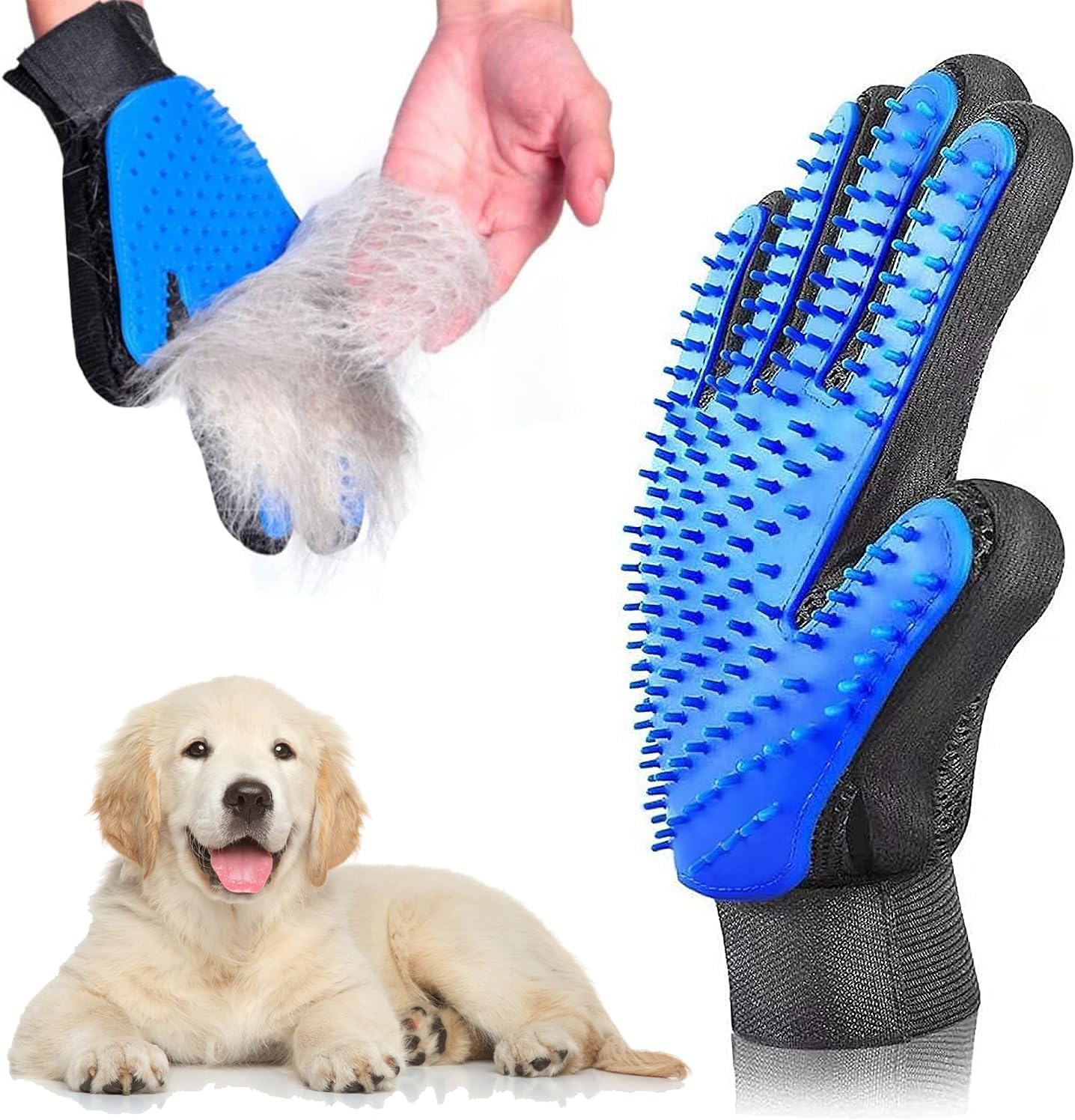 Pet Grooming Glove- pet washing Glove For Bathing-Pet Hair Remover glove For Cleaning Upgrade Grooming Brush For Long and Short fur- Efficient Washing Glove For Dogs & Cats -1 Pack [Right-Hand] Blue