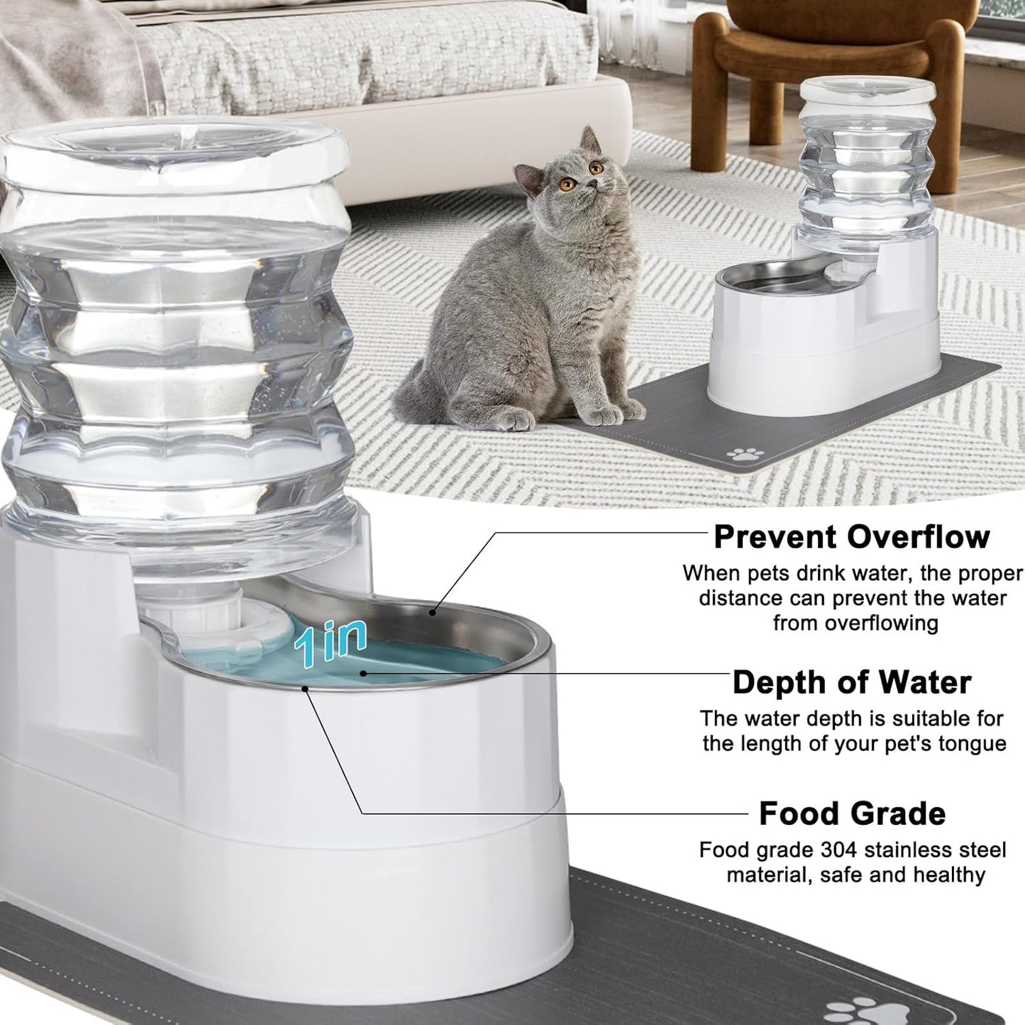 RIZZARI 8L Elevated Pet Water Dispenser – Stainless Steel Gravity Waterer with Auto-Refill Design for Medium and Large Dogs & Senior Pets -Comfortable Drinking Height for Living Rooms,Multi-Pet Homes