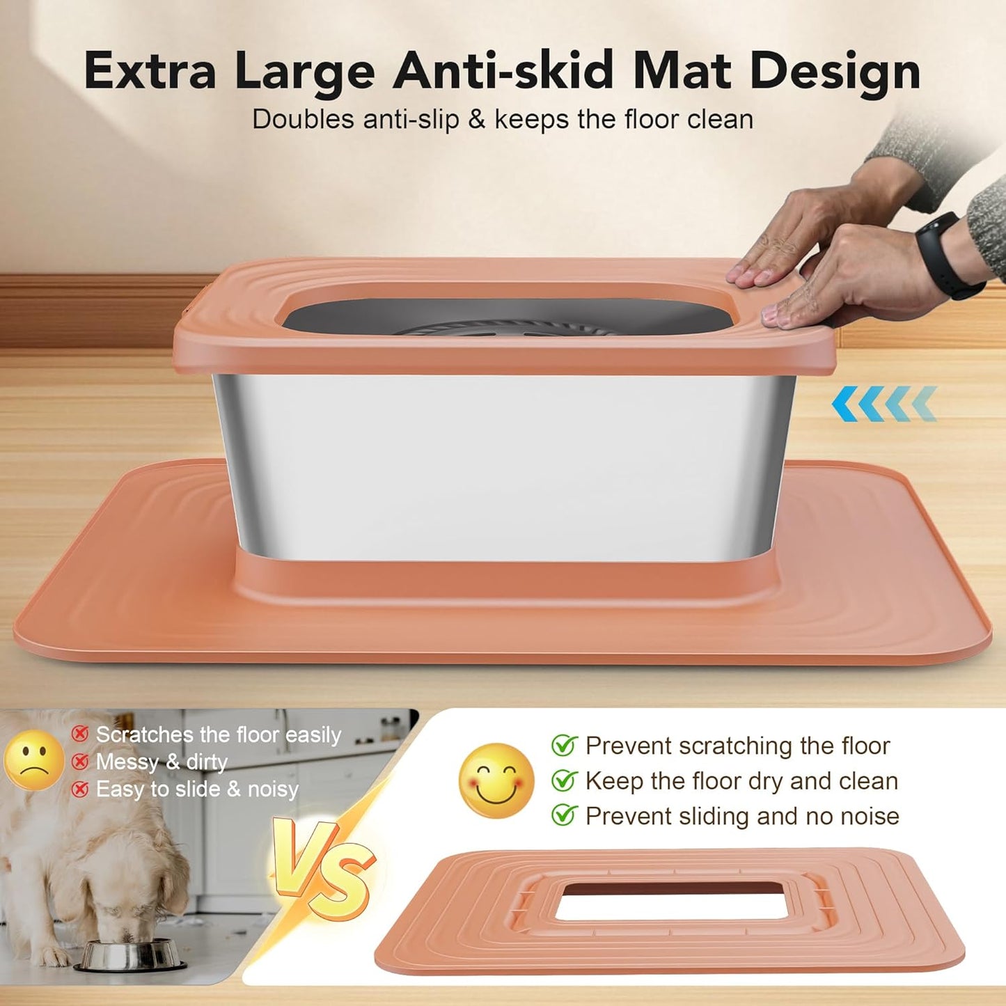 Decflow 10L Stainless Steel Dog Water Bowl, No Spill Anti-Splash Dog Bowls with XXL Silicone Mat, Spill-Proof Slow Feeder for Messy Drinkers, Heavy Duty Pet Bowls for Indoor/Outdoor Use Grey