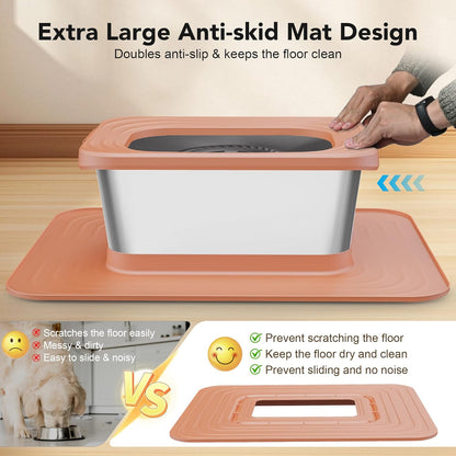 Decflow 10L Stainless Steel Dog Water Bowl, No Spill Anti-Splash Dog Bowls with XXL Silicone Mat, Spill-Proof Slow Feeder for Messy Drinkers, Heavy Duty Pet Bowls for Indoor/Outdoor Use Grey