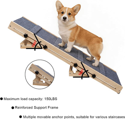 Dog Ramp for Stairs – 36×14 inch Wooden Adjustable Pet Ramp for Small & Medium Dogs, Nonslip Folding Dog Stair Ramp with Safety Carpet Surface for Indoor Steps and Home Use (1, 36 '' × 14 '')