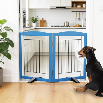 ZJSF Freestanding Dog Fence Indoor, Foldable Dog Gate for Doorways, Stairs or Hallways, Sturdy Wood Extra Wide Pet Gate with Support Feet for The House, White, 24 "Height-3 Panels