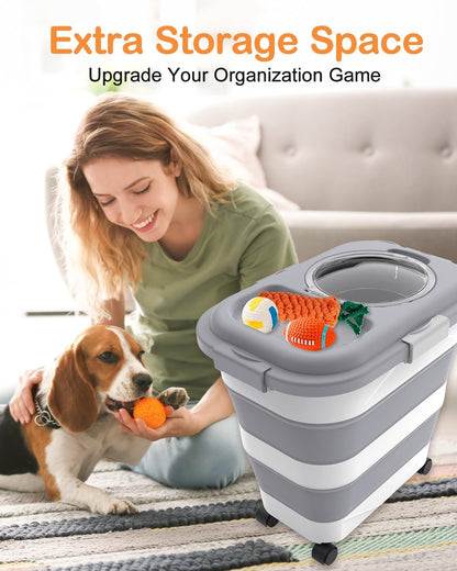 10-13 Lbs Dog Food Stroage Container, Collapsible Dog Food Containers with Airtight Lid, Pet Food Scoop, Pet Food Storage Container Dry Food for Dog, Cat and Other Pets