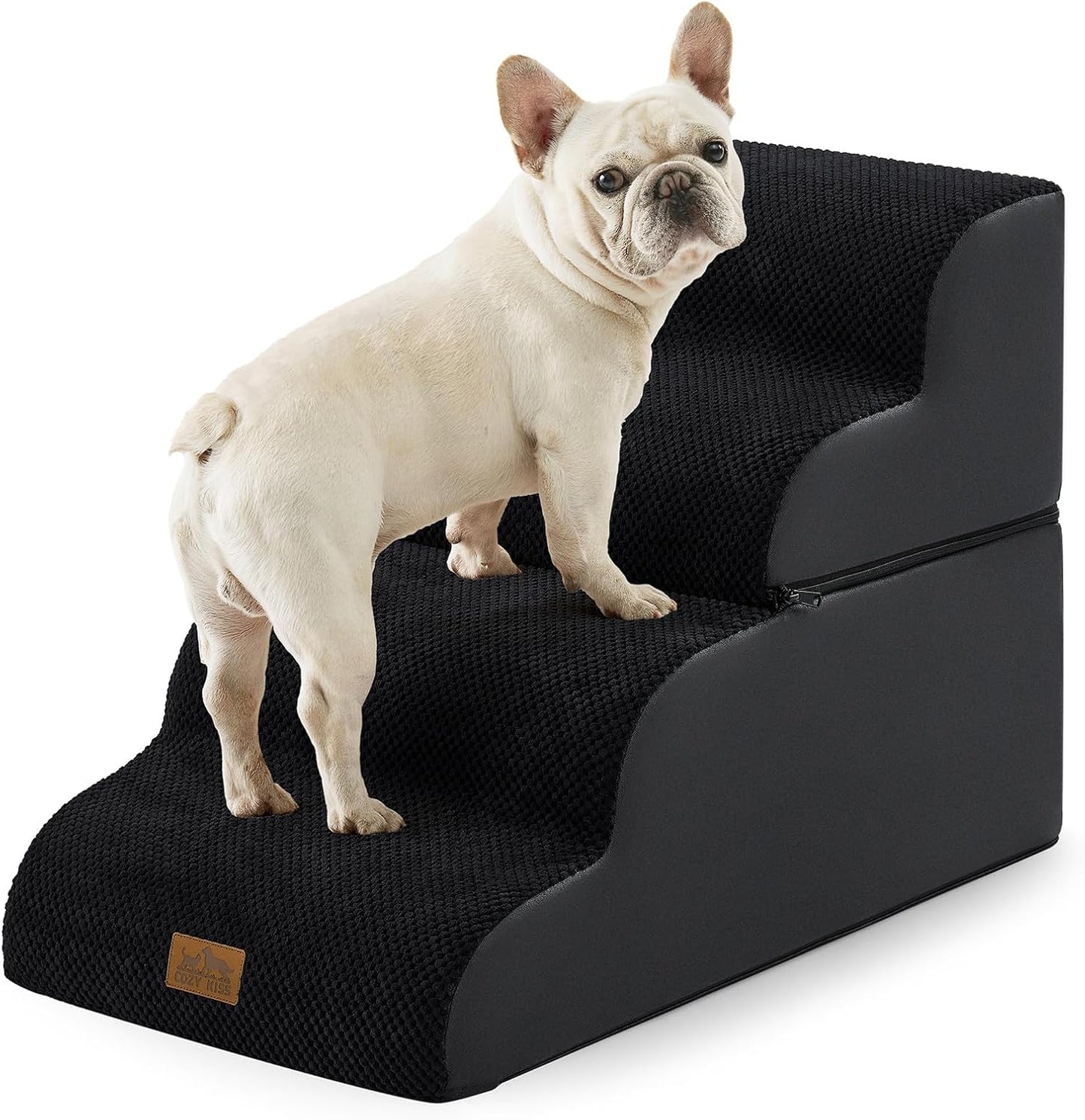 COZY KISS Extra Wide Dog Stairs with Tunnel, Foam Detachable Large Dog Step for Small Pet, Puppy or Cats, Medium Pet Ramp for High Bed, Couch, Sofa or Car, 19.7x33x22.4 inch, 5 Step, Beige