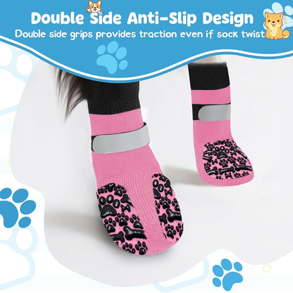 HeavenEye Anti Slip Dog Socks, Dog Paw Protectors Maximum Grip Prevent Licking Paws Slipping, Paw Protector for Hot & Cold Pavement Shoes Boots for Small Medium Large Senior Dogs(White Bone,L)