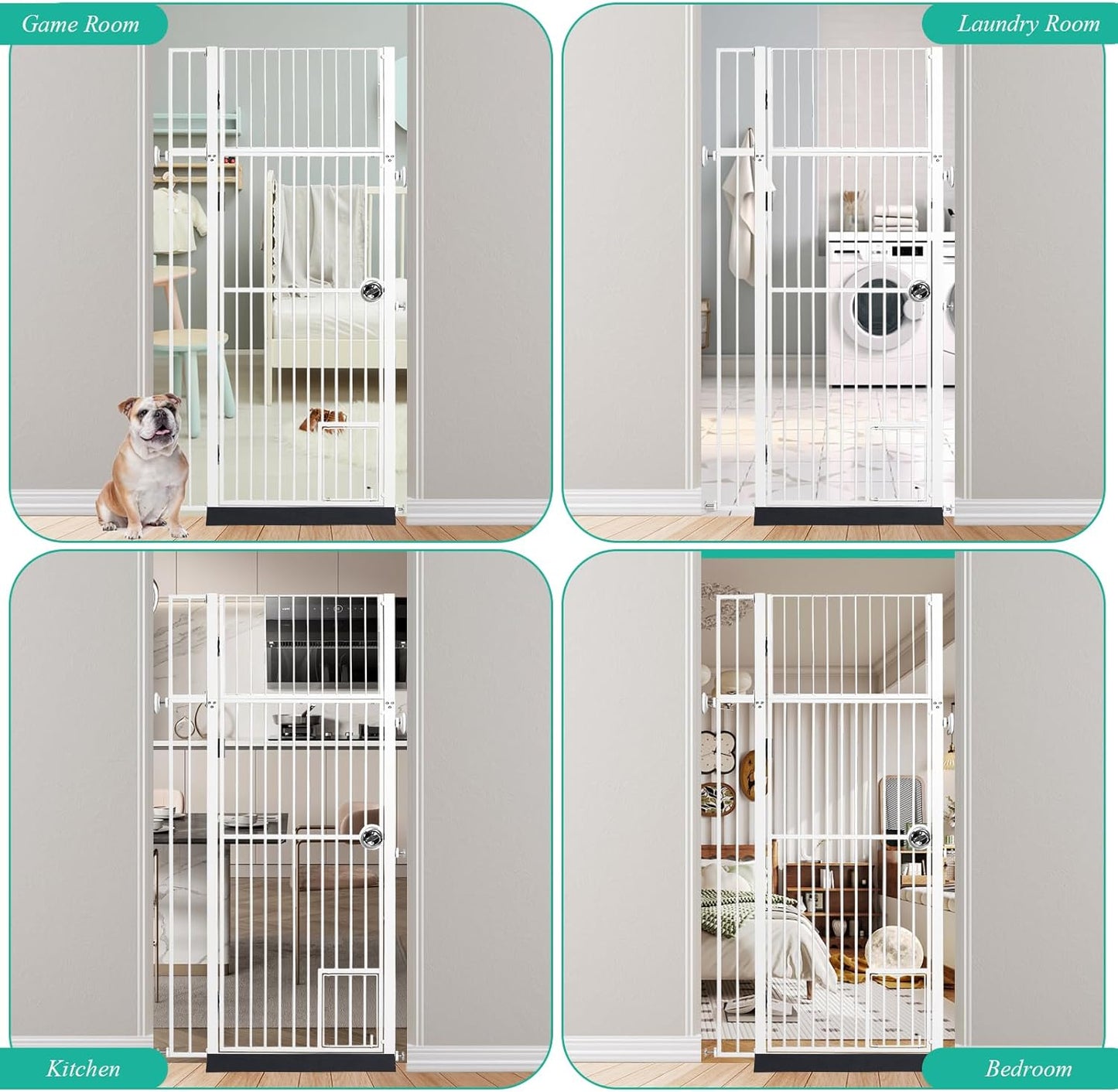 71 inch Extra Tall Gates for Cats Dogs, Adjustable 28.7" and 37.5" Wide Cat Gate, Pressure Mounted Full Door Pet Gate for Doorway, Stairs,House (Black, 71")