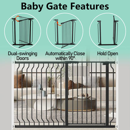 ALLAIBB White 40.55" Extra Tall Wide 57.48-73.62" Baby Gate Pressure Mounted Walk Through Child Kids Safety Toddler Tension Pet Dog Gates with Extension for Doorways Kitchen