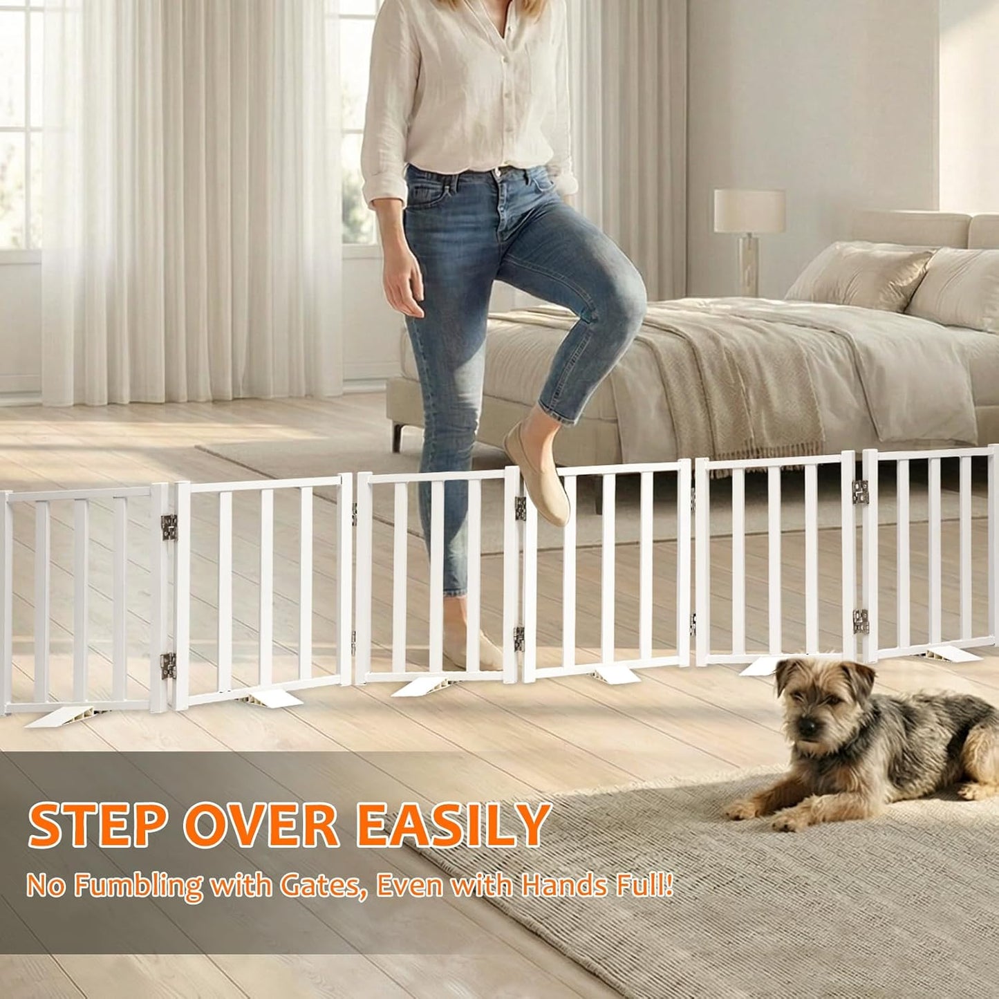 Snagle Paw Short Dog Gate,16.5" Tall Freestanding Metal Dog Gate Only for Small Dogs with Support Feet Easily Step Over,Up to 48" Wide Puppy Gate Indoor for Stairs,Doorways(Black,4 Panel)